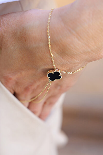 Yenigün Kuyumculuk 14 Ayar Altın Siyah Taşlı Yoncalı Şahmeran