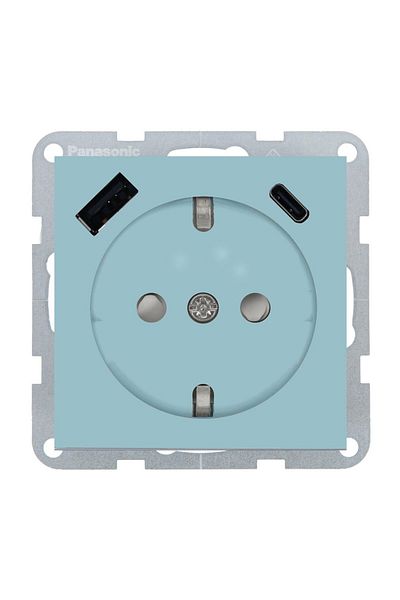 PANASONIC Schuko Socket with Child Protection + USB Type A and C, Quick Charge Mechanism, Karre Plus 55 Turquo