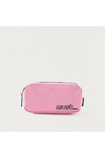 MUST Embroidered 2-Compartment Pencil Pouch with Zip Closure