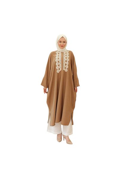 Armine Lace Patterned Loose Cut Tunic Camel 24Yt463