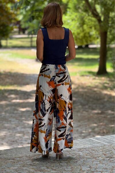 Nevin Kaya Moda Italian Orange Dali 100% Cotton Viscose Trousers