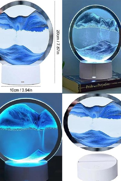 CİYU TİCARET 3D Led Işıklı Kum Saati Gece Lambası 7 İnç Kum Sanatı Kum Saati Ev Ofis Dekorasyonu Hediye Kum Saati