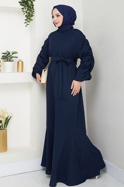 InStyle Crepe Elastic Navy Blue Dress