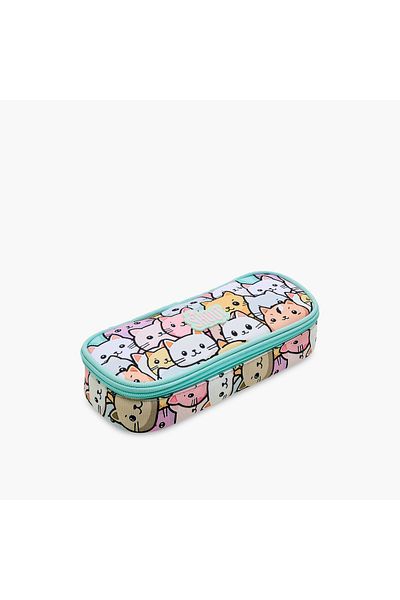 Shout Cat Print Pencil Case with Zip Closure