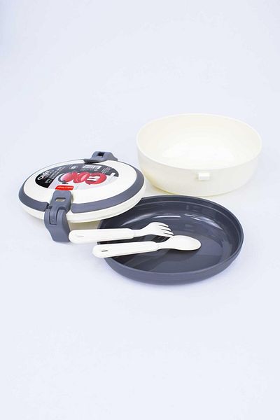 birizmoda Two-Tier Lunch Box with Spoon and Fork - White