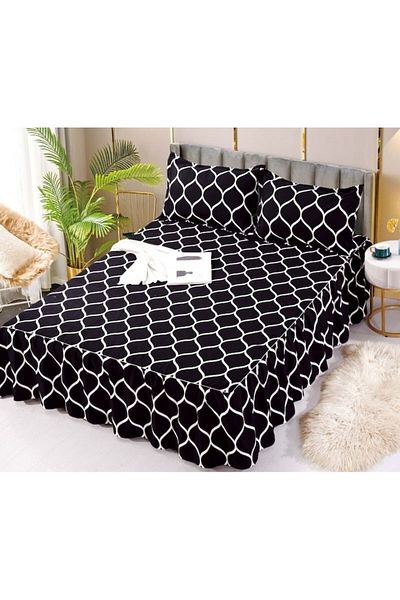 JOJO HOME Double Bed Sheet with Ruffles, Jojo Home, Abstract Print, M3, 3 Pieces, 2 People, Finet, 250x270cm