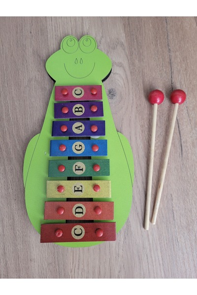 m montefair Colorful Frog Wooden Children's Metalphone / Xylophone - Educational Musical Toy (27X12 cm)