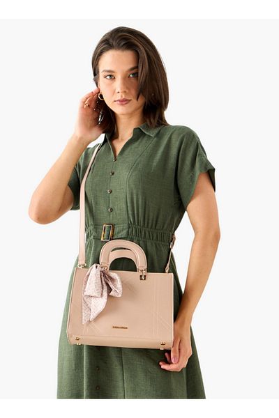 Flora Bella by Shoexpress Women Scarf Accent Tote Bag with Detachable Strap and Zip Closure