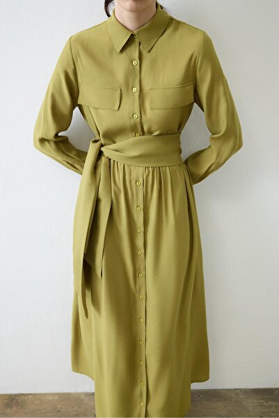 TERZİ DÜKKANI VERA VİSKON CEPLİ GÖMLEK ELBİSE YEŞİL