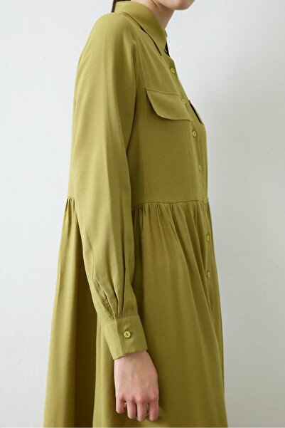 TERZİ DÜKKANI VERA VİSKON CEPLİ GÖMLEK ELBİSE YEŞİL