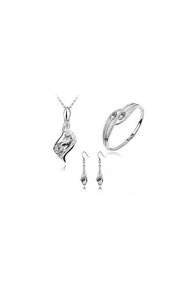 Kelan Set Bijuterii Argint cu Cristale White Crystal – Pandantiv, Cercei și Brățară