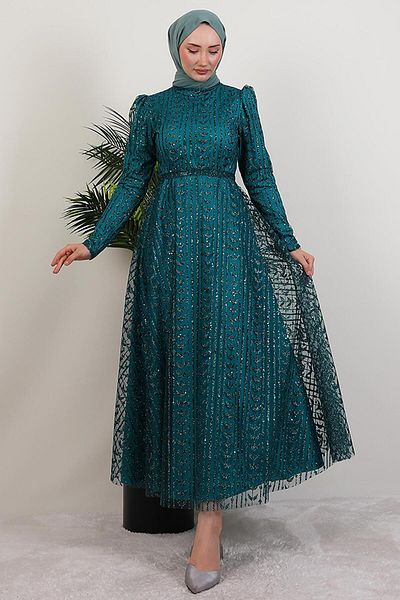 GİYZAMİLA Eva Glitter Hijab Dress Dark Oil