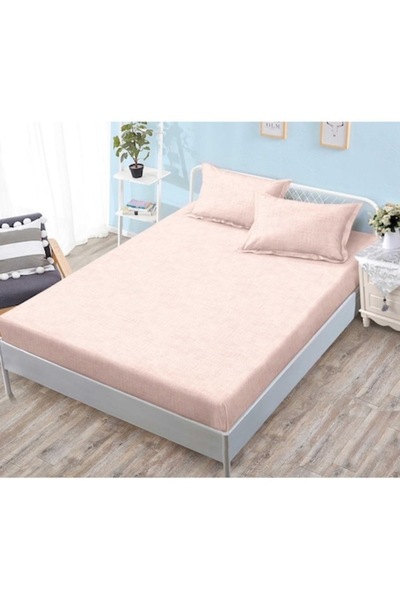 OEM Husa de Pat, cu Elastic, 3 Piese, Bumbac Satinat, 180x200cm, Roz