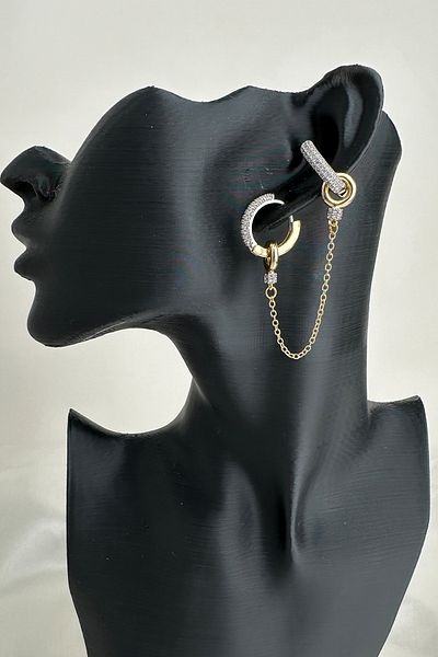 Modex Gold Silver Color Zircon Stone Chain Hoop Cartilage Earrings