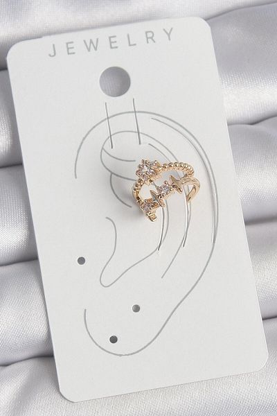HobiDünyasıElif Brass Gold Color Zircon Stone Star Model Women's Cartilage Earrings - Lisinya
