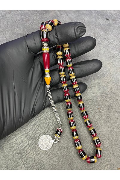 Mos Tespih 925 Ayar Gümüş Püsküllü ve Gümüş İşlemeli Usta İşi Erzurum Oltu Ta...