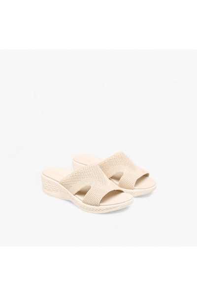 Flora Bella by Shoexpress Textured Slip-On Sandals with Wedge Heels