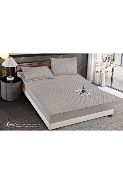 OEM Bed Sheet and 2 Pillowcases, Velvet, Quilted Topper, 180x200cm, Gray