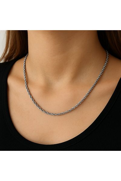 BY YASİN TOPÇU Twisted Rope Model Steel Necklace