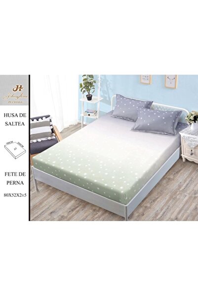 OEM Husa de Pat, cu Elastic, 3 Piese, Bumbac Satinat, 180x200cm, Imprimeu Multicolor Stele