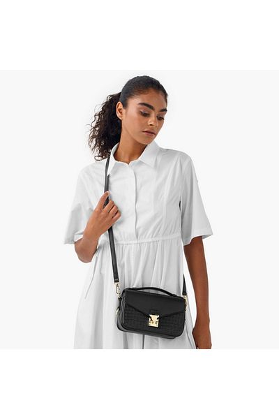 Flora Bella by Shoexpress Monogram Embossed Crossbody Bag with Detachable Strap