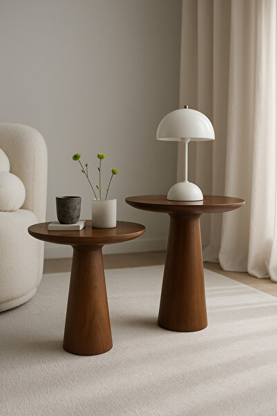 Trihome Doğal Ihlamur Ağacı 2’li Mantar Sehpa Seti Masif Yan Sehpa Ev Dekor