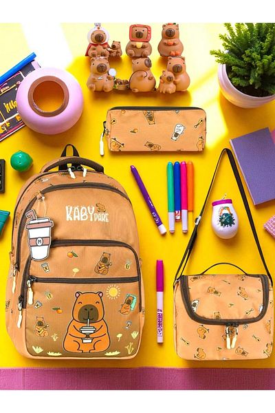 Shopiolog Primary School Orthopedic Waterproof 3 Compartment Primary School Boy's Backpack with Water Bottle