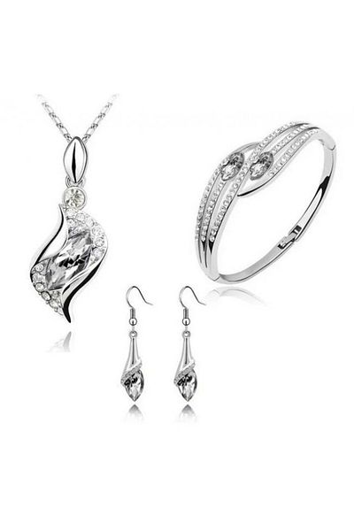 Kelan Set Bijuterii Argint cu Cristale White Crystal – Pandantiv, Cercei și Brățară