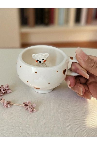 Soli Seramik Ceramic Handmade Teddy Bear Figured Mug, Teddy Bear Tea, Coffee Cup