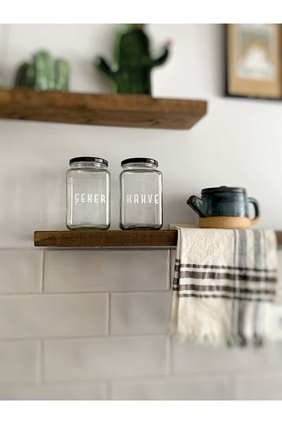 Atölye Merdiven Set of 2 Glass Food Jars with Sugar Coffee Written Kitchen Decoration 1000 Cc