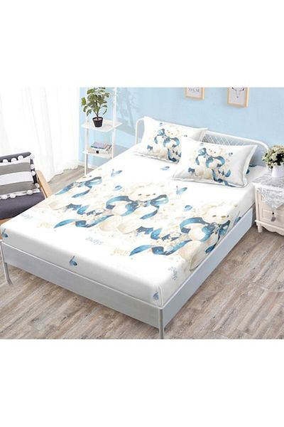 OEM Husa de Pat, cu Elastic, 3 Piese, Finet, 180x200cm, Imprimeu Ursuleti, Multicolor