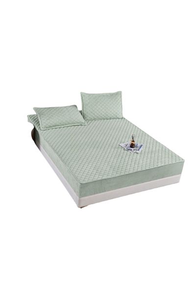 OEM Mattress Cover and 2 Pillowcases, Velvet, Quilted Topper, 160x200cm, Olive Green