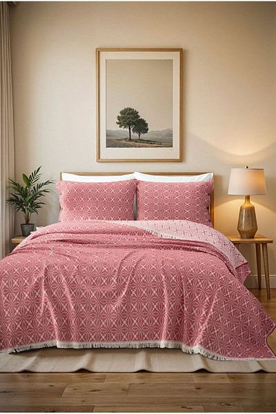 Tabu Home Terracotta Geometric Pique Bedspread
