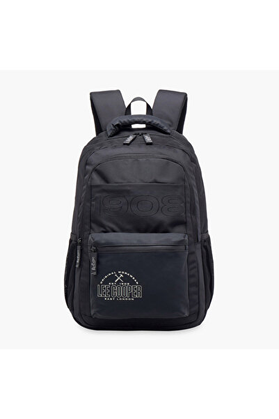 Lee Cooper Logo Print Backpack with Adjustable Straps and Zip Closure - 18x33...