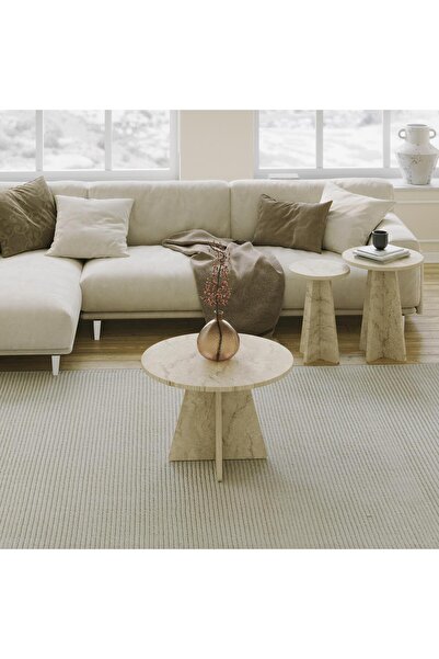 NEOstill - Mushroom 3 Lü Sehpa Seti / Traverten