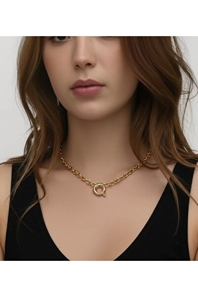 HARİNA Gold Color Women's New Season Necklace with Rudder Figure in Sailor Chain