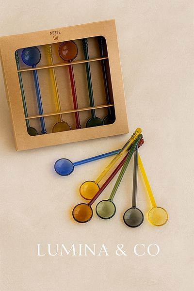 LUMİNA Set of 6 Colorful Glass Mixing Spoon – Elegance and Functionality in One!