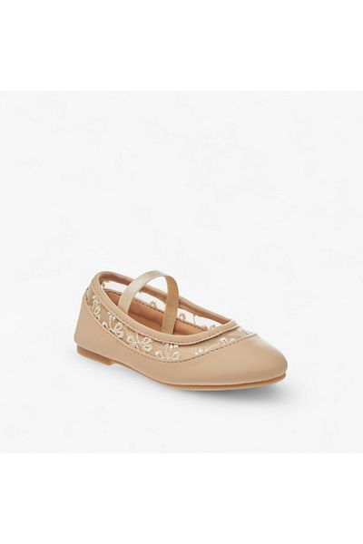 Flora Bella by Shoexpress Embroidered Ballerina Shoes with Elasticated Strap