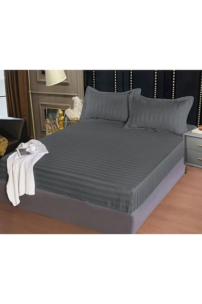 Primavara Bed cover with 2 pillowcases, Primavara, Damask, Plain, 160x200cm, Dark Grey Matt