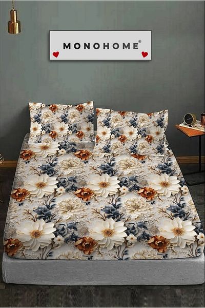 MonoHome 100% Cotton Fitted Sheet Special Design 5D Digital 60 Wire Brown