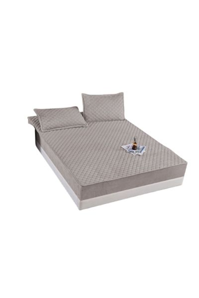 OEM Bed Sheet and 2 Pillowcases, Velvet, Quilted Topper, 180x200cm, Gray