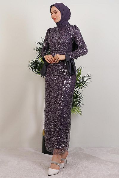 GİYZAMİLA Sena Sequin Dress Dark Lilac