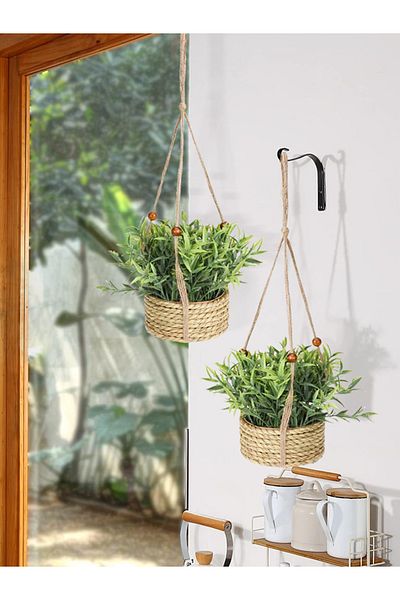 Koopman Decorative artificial plant, Azay Design, tarragon in a woven basket, with hangers, H 45cm