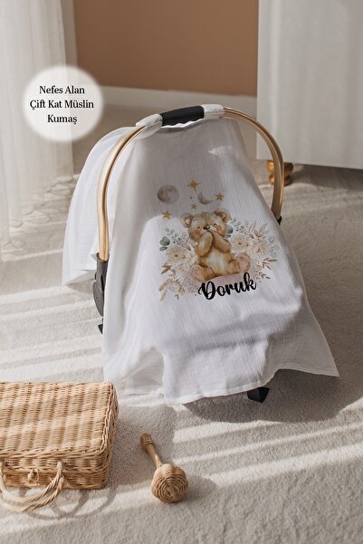 Astral Baby %100 Pamuk İsme Özel Çift Katlı Müslin Puset Örtüsü-Aslan