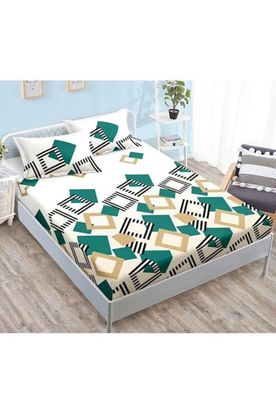 OEM Husa de pat dublu si fete de perne, Finet, Imprimeu Forme Geometrice, 180x200cm, 3 piese, 2 persoane