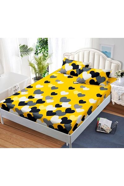 OEM Bed Sheet and Pillowcase Set, Finet, 3 Pieces, 2 Persons, Tricolor Hearts, 180x200cm, Multicolor