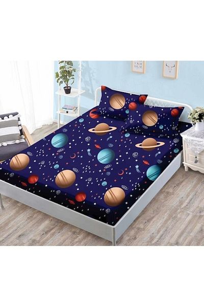 OEM Bed Sheet and Pillowcase Set, Finet, 3 pieces, 2 persons, Planets, 180x200cm, Multicolor