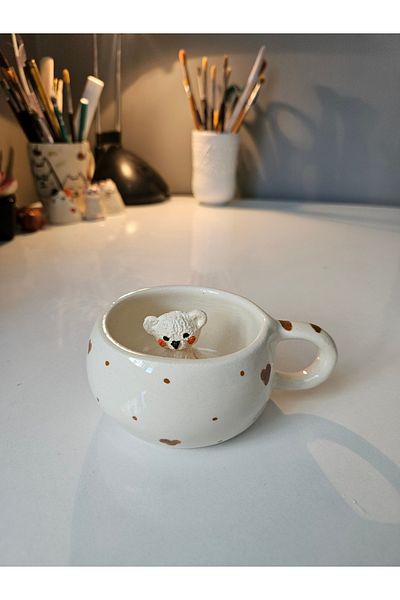 Soli Seramik Ceramic Handmade Teddy Bear Figured Mug, Teddy Bear Tea, Coffee Cup