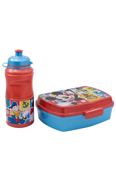 Mickey Mouse Set of 400 ml water bottle and sandwich box, multicolor, plastic, BPA-free, Mickey Mouse