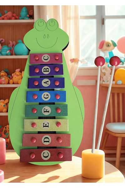 m montefair Colorful Frog Wooden Children's Metalphone / Xylophone - Educational Musical Toy (27X12 cm)